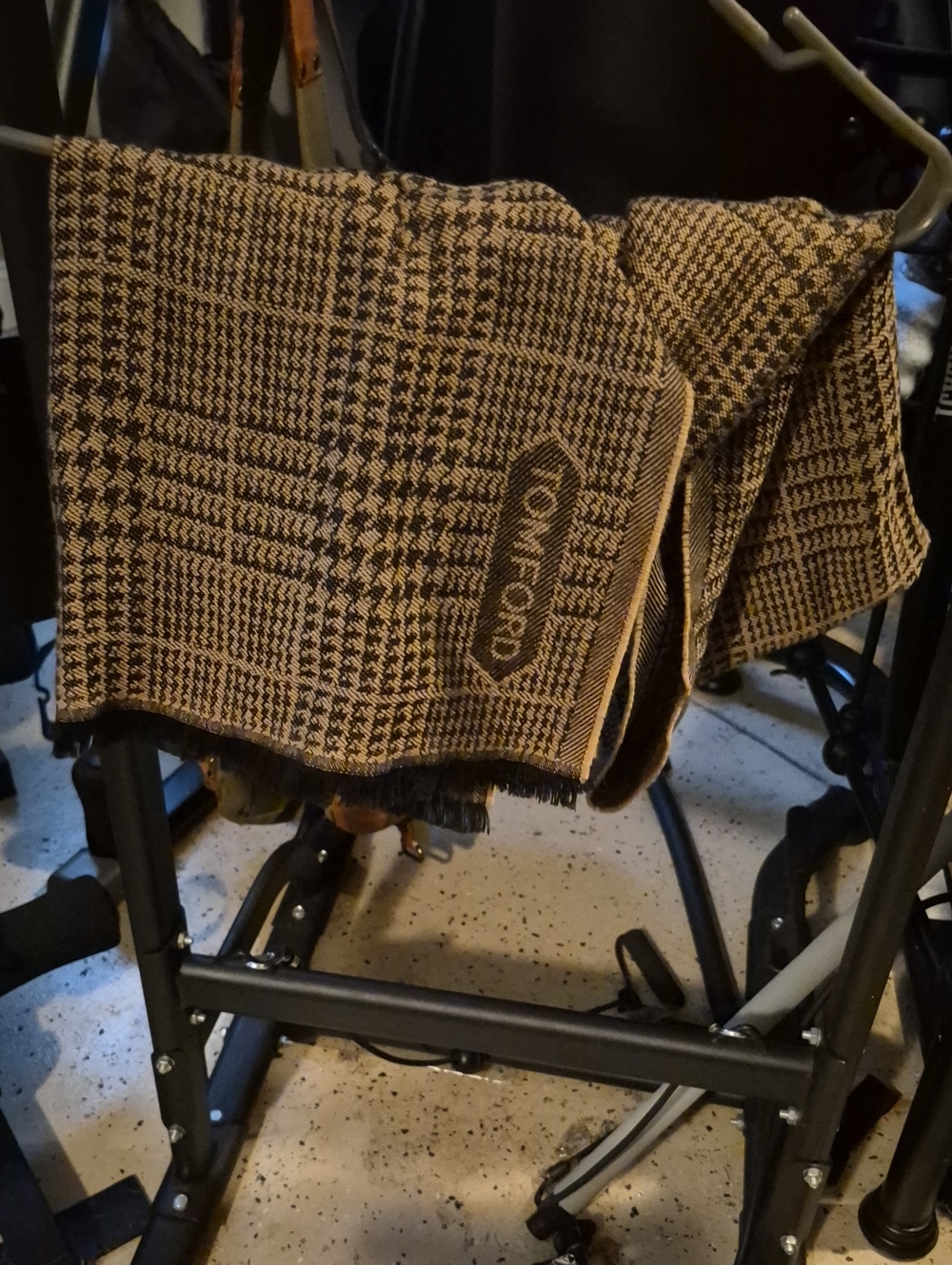 Tom Ford Plaid Wool Throw Scarf in Brown and Black